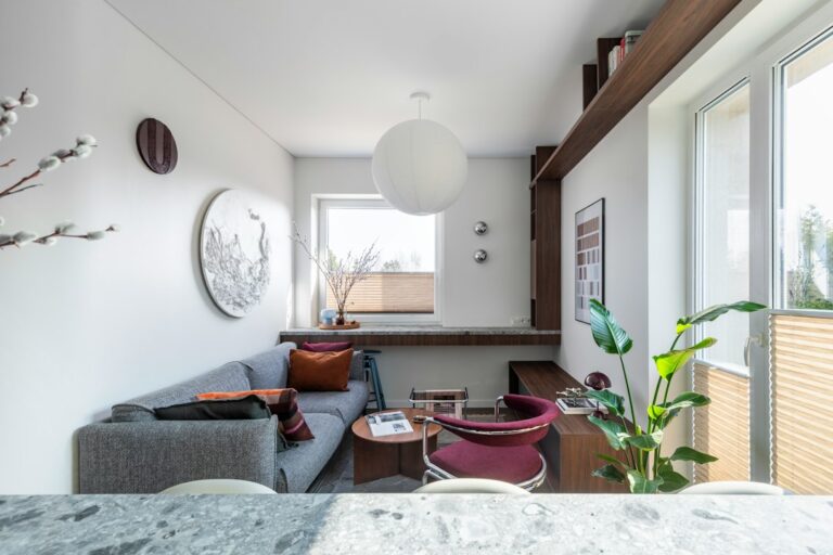 Modern compact apartment interior in natural light