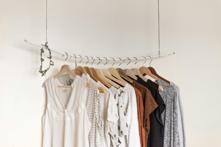 Neatly arranged hanging clothing